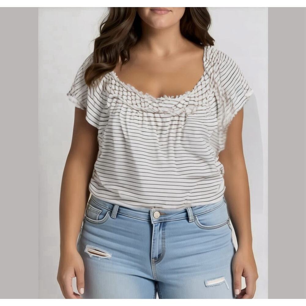 Max Studio Black White Stripe Scoop Neck Top 1X